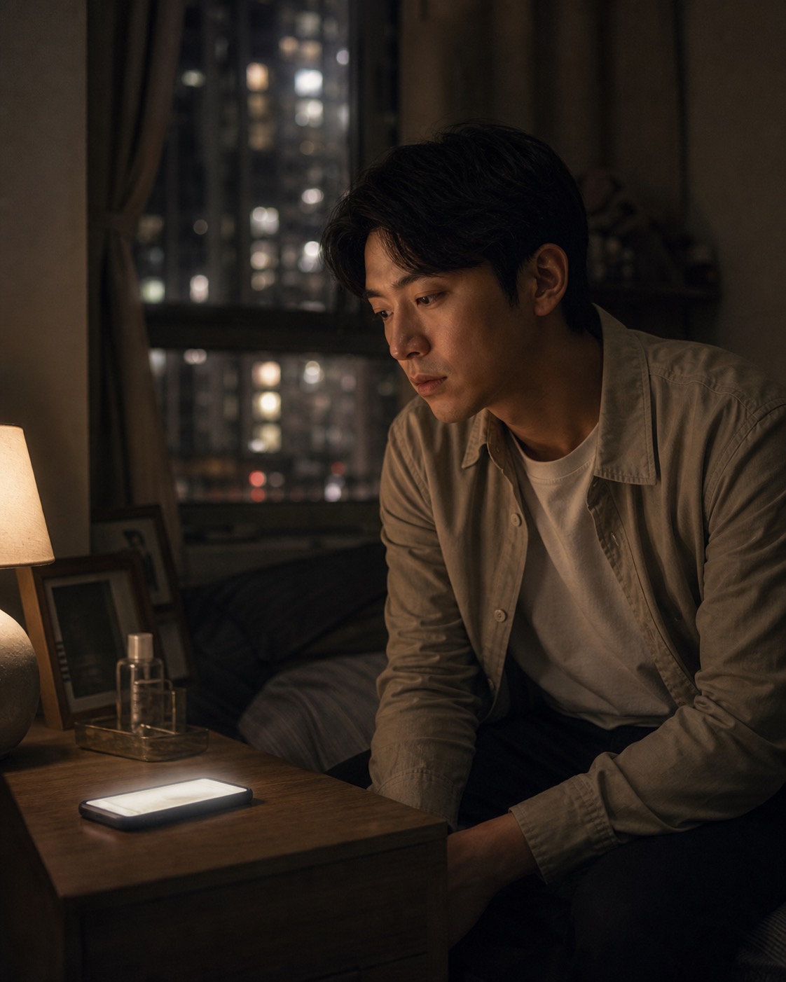 深夜客廳中亮起的電話螢幕